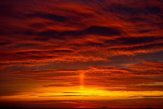 Dramatic orange sunset, Oa, Santorini, Kikladhes, Greece