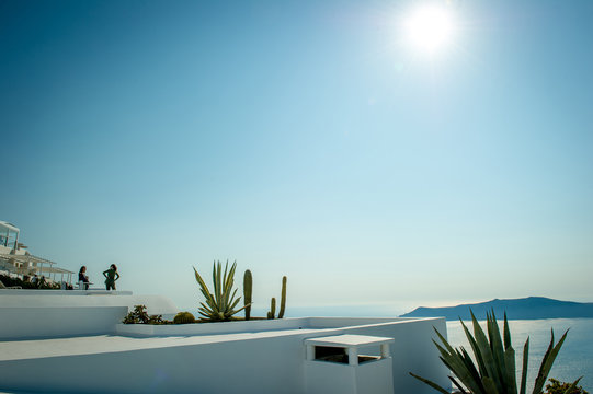 View across rooftops of buildings, Oa, Santorini, Kikladhes, Greece