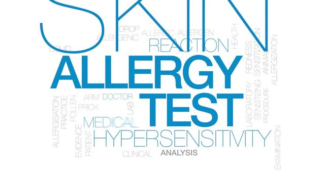 Allergy test animated word cloud, text design animation. Kinetic typography.