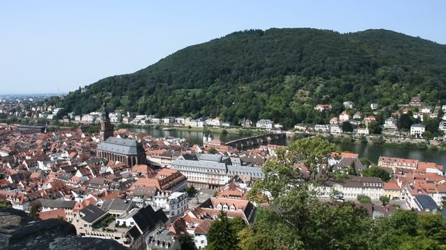 View landscape and cityscape of Heidelberg altstadt or old town and city from Heidelberg Castle or Heidelberger Schloss is a ruin in Germany and landmark of Heidelberg