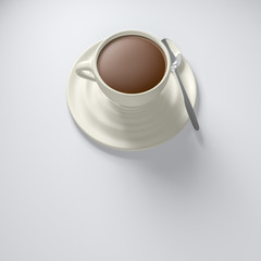 3D Illustration cup of coffee with spoon top view on white background 2