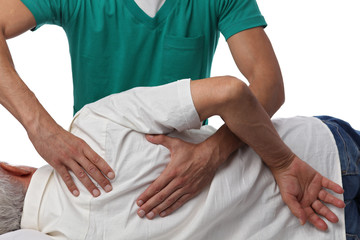 Man having chiropractic back adjustment. Osteopathy, Alternative medicine, pain relief concept....