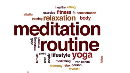 Meditation routine animated word cloud, text design animation.