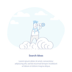 Search for ideas outline infographic illustration. Symbol of Solution, Idea Search, Research. Researcher with a telescope on the cloud. Modern isolated vector icon.