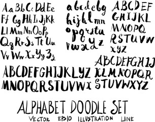 Set of alphabet font doodle illustration Hand drawn Sketch line vector eps10