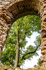 Fototapeta premium very old Kazdangas church wall of stones.