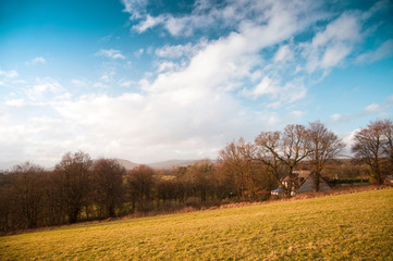 Scottish farmhouse and farm land near Glasgow