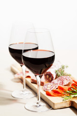Red wine and snacks