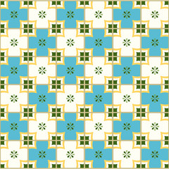 Seamless pattern with portuguese tiles. Vector illustration of Azulejo on white background. Mediterranean style. Blue and yellow design.