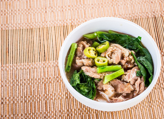 fried noodle with pork and Chinese kale, or radna , Thai food