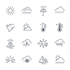 Set Of Weather Icons On White Background Climate Forecast Collection Vector Illustration