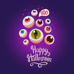 Halloween composition. Funny vector illustration with multicolor eyes potion for holiday in cartoon style.
