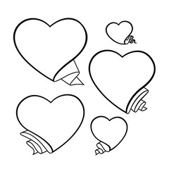 A set of pink hearts templates of different sizes and shapes. Vector illustration.