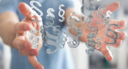 Businessman using law paragraph symbol 3D rendering