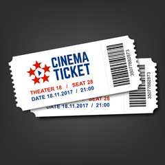 Cinema vector tickets isolated on dark background. 