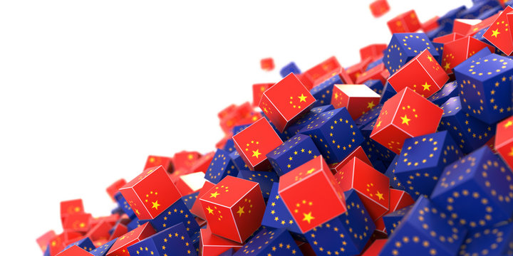 Europe and China relationship, 3d rendering background