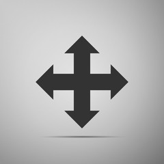 Fototapeta premium Arrows in four directions icon isolated on grey background. Flat design. Vector Illustration