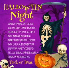 Halloween trick or treat poster with grim reaper