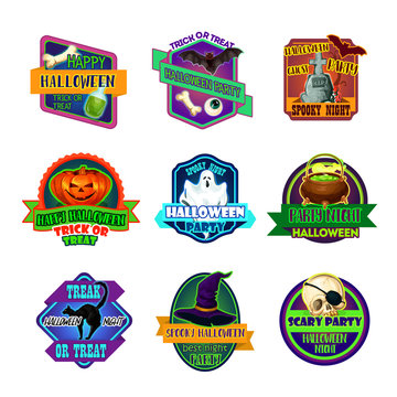 Halloween holiday party trick treat vector icons