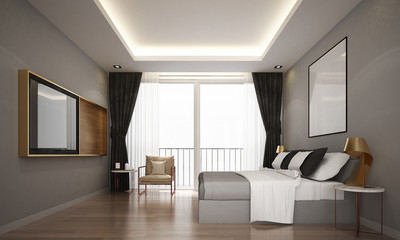 The luxury bedroom and lounge chair interior design / 3D rendering