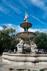 Fototapeta na wymiar Danubius Fountain in Budapest a sunny day of summer