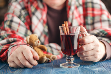 Sweet home care concept, male hold kid toy bear