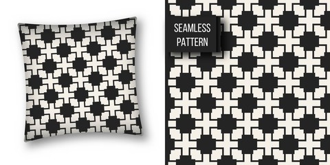 Abstract concept vector monochrome geometric pattern. Black and white minimal background. Creative illustration template. Seamless stylish texture. For wallpaper, surface, web design, textile, decor.