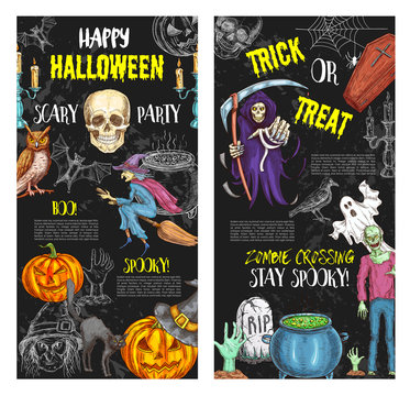 Halloween trick or treat party vector posters