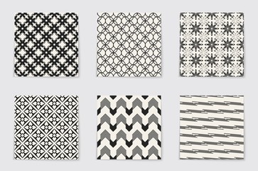 Abstract concept vector monochrome geometric pattern. Black and white minimal background. Creative illustration template. Seamless stylish texture. For wallpaper, surface, web design, textile, decor.