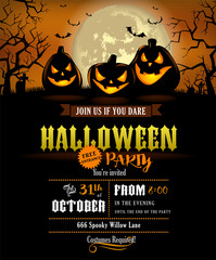 Halloween party invitation with scary pumpkins
