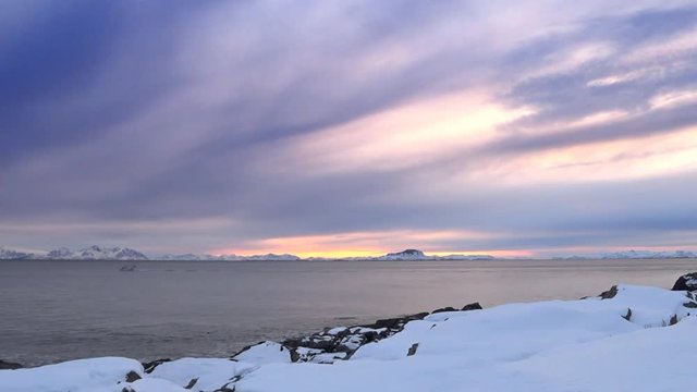 Sunset over Senja island at the end of a beautiful winter day