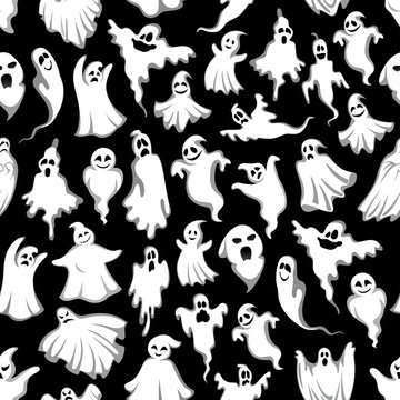 Halloween Spooky Ghost Vector Seamless Pattern