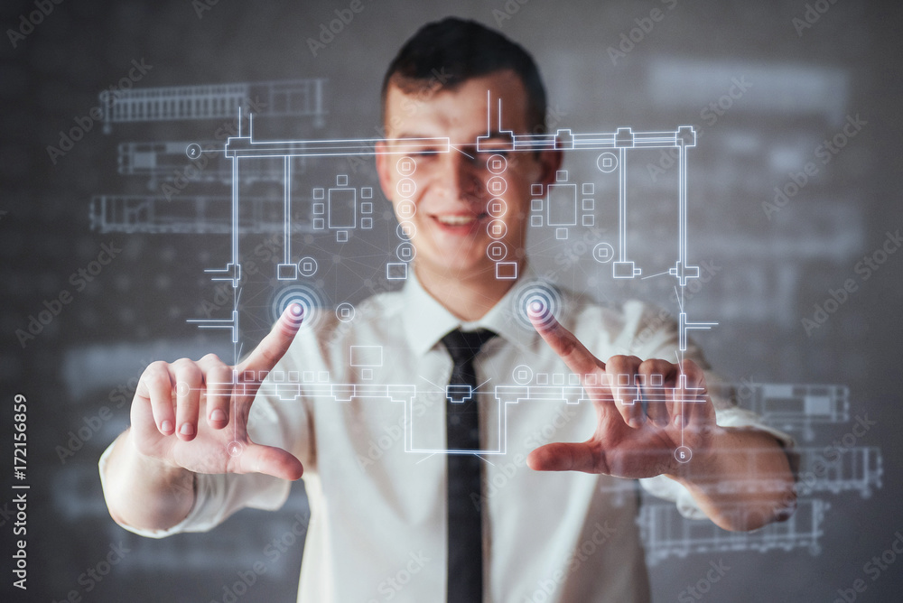 Poster the person at the board of a financial dashboard of key indicators of stock market performance and b