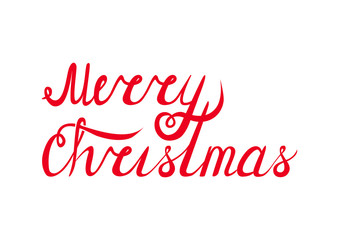 Fototapeta na wymiar Merry Christmas Calligraphy handmade, Merry Christmas Lettering design festive greeting, banner, postcard red text on white background, Holiday Greeting Gift Poster, isolate. Vector AI10