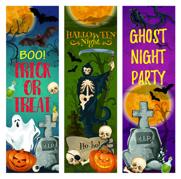 Halloween ghost party banner of october holiday