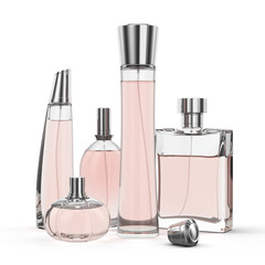 3D rendering group of perfume bottles