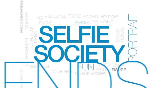 Selfie society animated word cloud, text design animation. Kinetic typography.