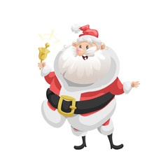 Funny cartoon style smiling Santa Claus with ring bell character icon. Emotion illustration. Christmas seasonal vector. Simple gradient artwork.
