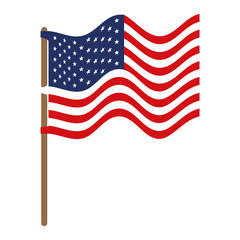 flag united states of america in flagpole waving and colorful silhouette without contour vector illustration