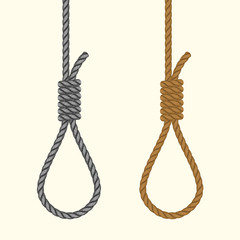 Rope hanging loop. Noose with hangmans knot. Suicide Death penalty
