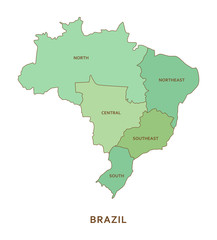 Brazil regions, vector geography background
