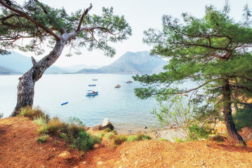 Panoramic view on sea coast. Beauty world. Turkey