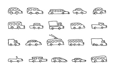 doodle transport car icons vector set - 172162845