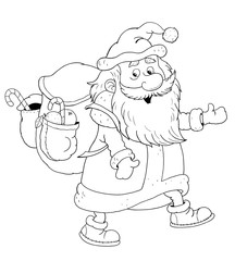 New Year. Christmas. Cute Santa. Coloring page. Funny cartoon character isolated on white background