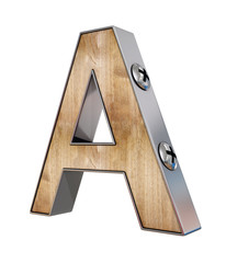 3D "A" letter made of wood and metal, 3d rendering