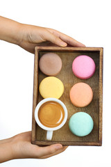 Colorful Macaroons with espresso coffee
