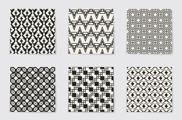 Abstract concept vector monochrome geometric pattern. Black and white minimal background. Creative illustration template. Seamless stylish texture. For wallpaper, surface, web design, textile, decor.