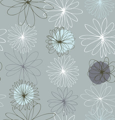 Gray decorative ornate background with round fantasy flowers