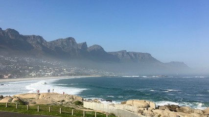 Clifton Beach with Twelve Apostles Mountain Range in Cape Town, South Africa