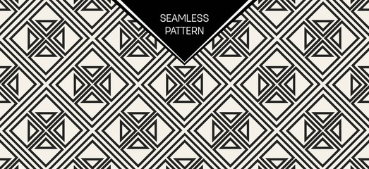 Abstract concept vector monochrome geometric pattern. Black and white minimal background. Creative illustration template. Seamless stylish texture. For wallpaper, surface, web design, textile, decor.